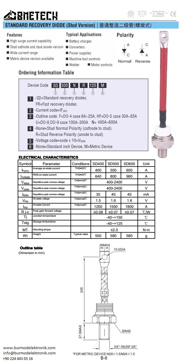 SD600N16V    600 AMPER 1200 VOLT KAMÇILI DİYOT ANOT