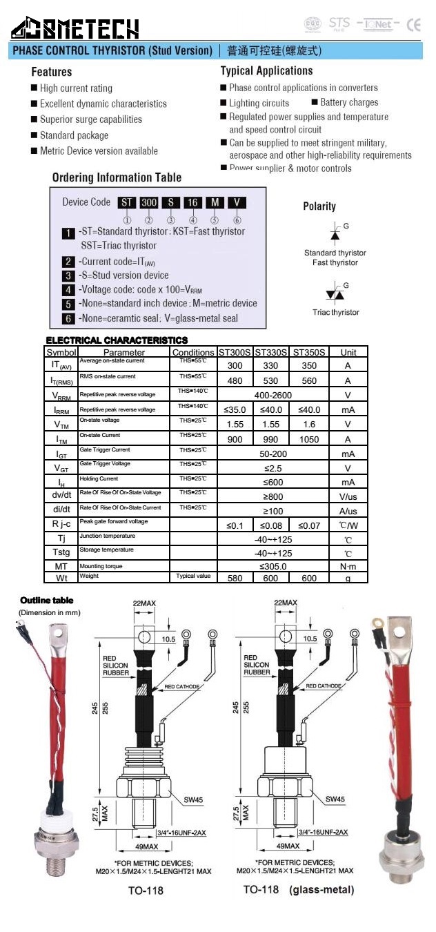 ST350S16    350 AMPER 1600 VOLT KAMÇILI TRİSTÖR